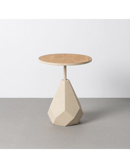 Table d'appoint design sculptural contemporain Ronde 45 cm Métal Blanc crème Bois MDF Naturel Érovia 