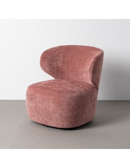 Fauteuil pivotant rétro organique Tissu Rose saumon Bois MDF Métal Sorevia 
