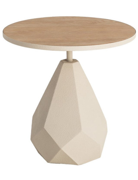 Table d'appoint design sculptural contemporain Ronde 50 cm Métal Blanc crème Bois MDF Naturel Érovia 