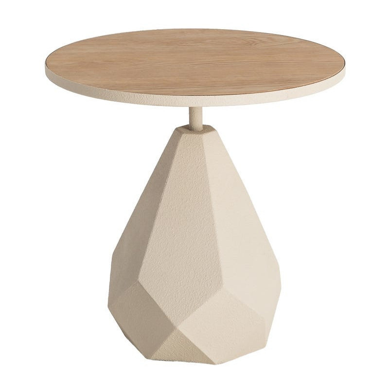 Table d'appoint design sculptural contemporain Ronde 50 cm Métal Blanc crème Bois MDF Naturel Érovia 