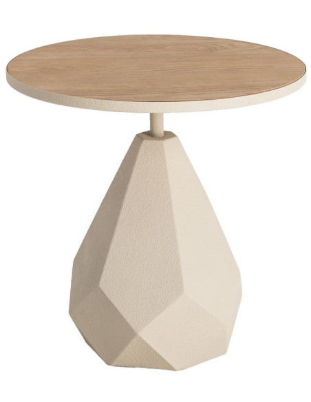 Table d'appoint design sculptural contemporain Ronde 50 cm Métal Blanc crème Bois MDF Naturel Érovia 