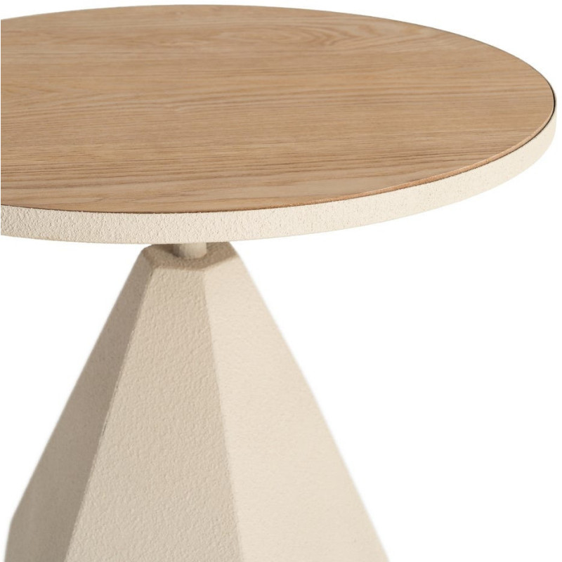 Table d'appoint design sculptural contemporain Ronde 50 cm Métal Blanc crème Bois MDF Naturel Érovia 