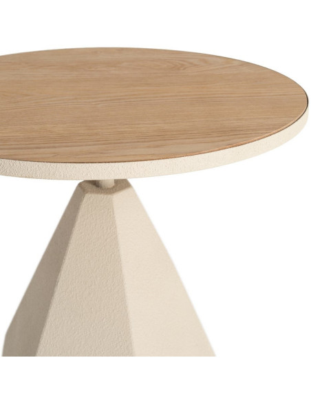 Table d'appoint design sculptural contemporain Ronde 50 cm Métal Blanc crème Bois MDF Naturel Érovia 
