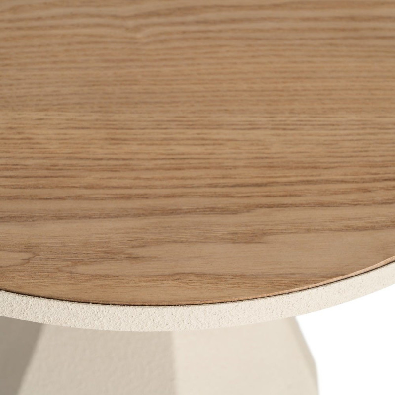 Table d'appoint design sculptural contemporain Ronde 50 cm Métal Blanc crème Bois MDF Naturel Érovia 