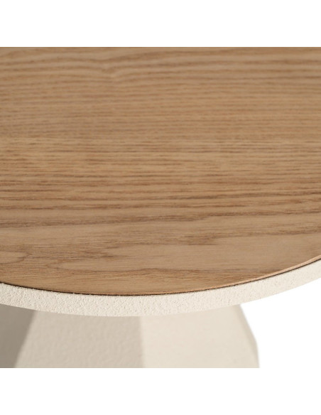Table d'appoint design sculptural contemporain Ronde 50 cm Métal Blanc crème Bois MDF Naturel Érovia 