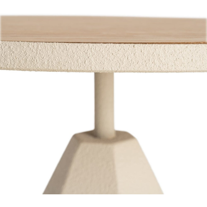 Table d'appoint design sculptural contemporain Ronde 50 cm Métal Blanc crème Bois MDF Naturel Érovia 