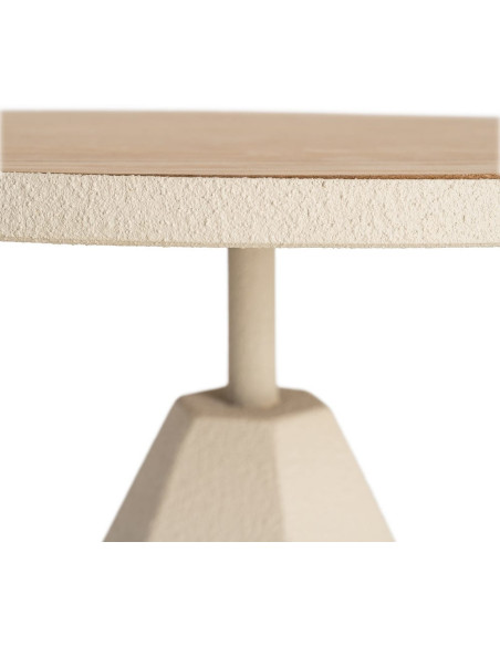 Table d'appoint design sculptural contemporain Ronde 50 cm Métal Blanc crème Bois MDF Naturel Érovia 