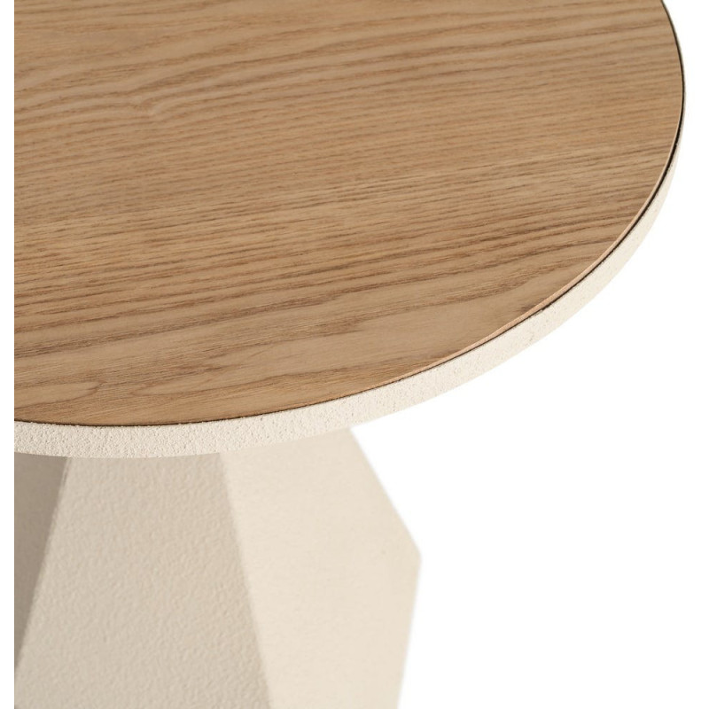 Table d'appoint design sculptural contemporain Ronde 50 cm Métal Blanc crème Bois MDF Naturel Érovia 