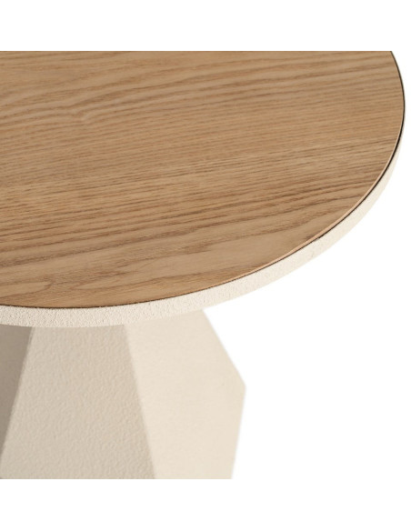 Table d'appoint design sculptural contemporain Ronde 50 cm Métal Blanc crème Bois MDF Naturel Érovia 
