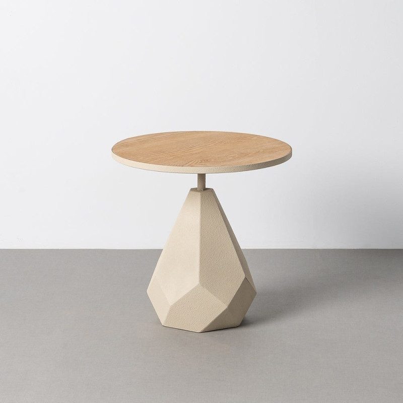 Table d'appoint design sculptural contemporain Ronde 50 cm Métal Blanc crème Bois MDF Naturel Érovia 