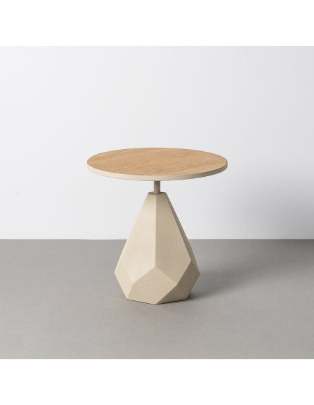 Table d'appoint design sculptural contemporain Ronde 50 cm Métal Blanc crème Bois MDF Naturel Érovia 