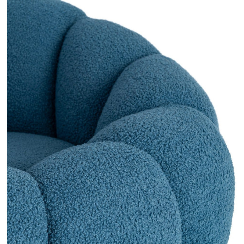 Fauteuil lounge design organique moderne style années 70 Tissu chiné texturé Bleu Bois MDF Cocoonyo 