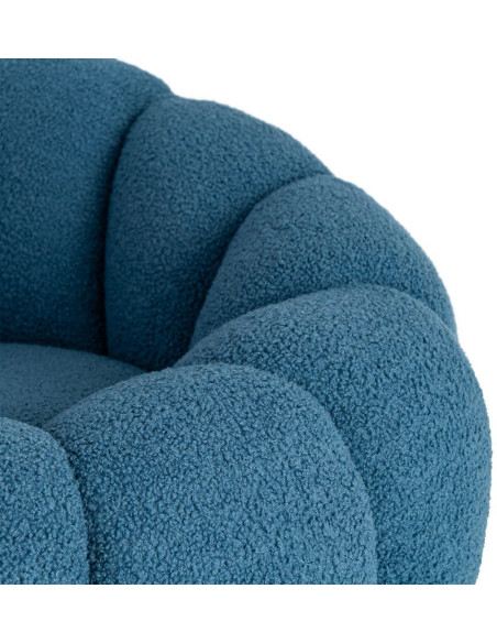 Fauteuil lounge design organique moderne style années 70 Tissu chiné texturé Bleu Bois MDF Cocoonyo 