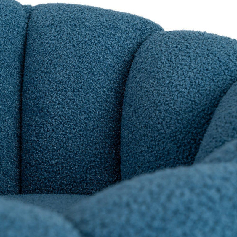 Fauteuil lounge design organique moderne style années 70 Tissu chiné texturé Bleu Bois MDF Cocoonyo 