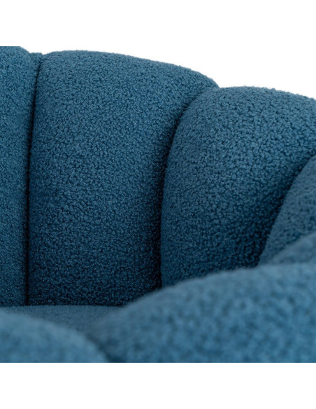 Fauteuil lounge design organique moderne style années 70 Tissu chiné texturé Bleu Bois MDF Cocoonyo 