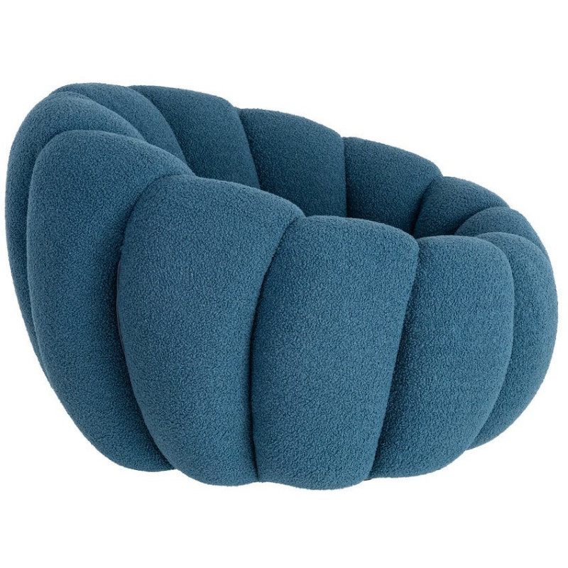 Fauteuil lounge design organique moderne style années 70 Tissu chiné texturé Bleu Bois MDF Cocoonyo 