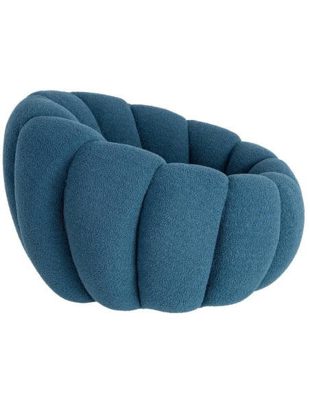 Fauteuil lounge design organique moderne style années 70 Tissu chiné texturé Bleu Bois MDF Cocoonyo 