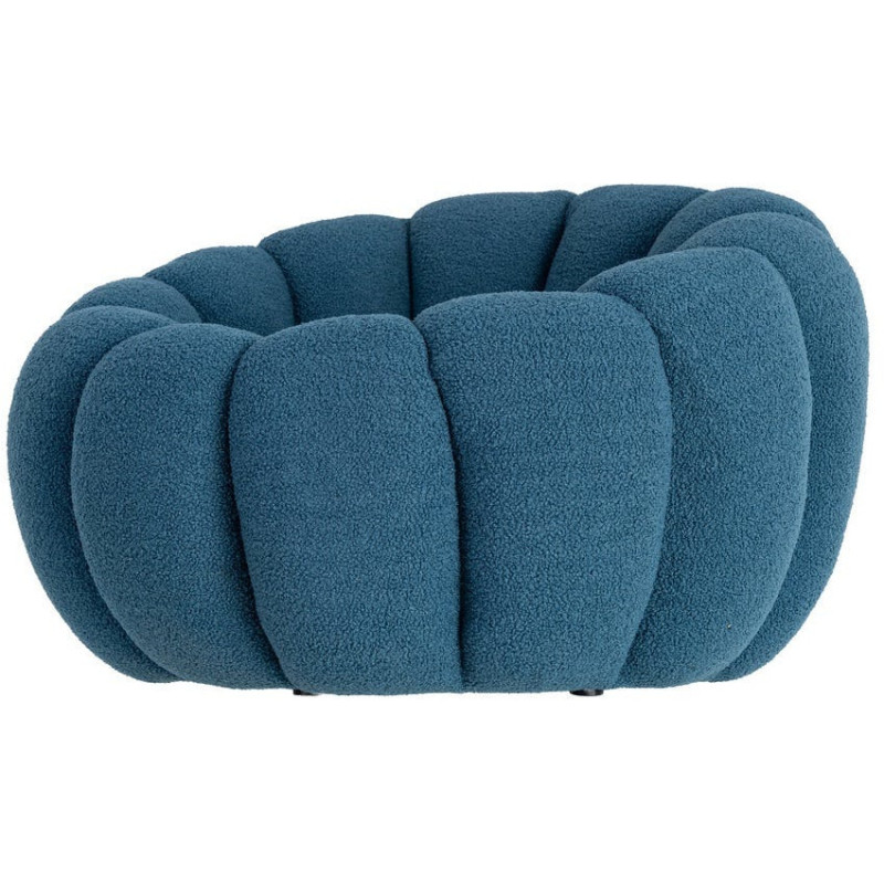 Fauteuil lounge design organique moderne style années 70 Tissu chiné texturé Bleu Bois MDF Cocoonyo 