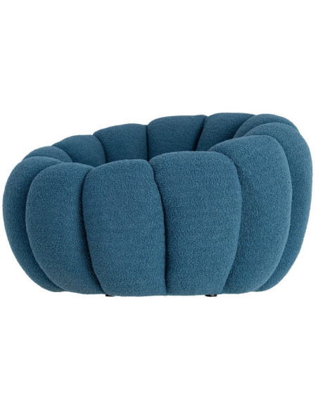 Fauteuil lounge design organique moderne style années 70 Tissu chiné texturé Bleu Bois MDF Cocoonyo 