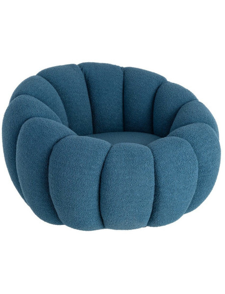 Fauteuil lounge design organique moderne style années 70 Tissu chiné texturé Bleu Bois MDF Cocoonyo
