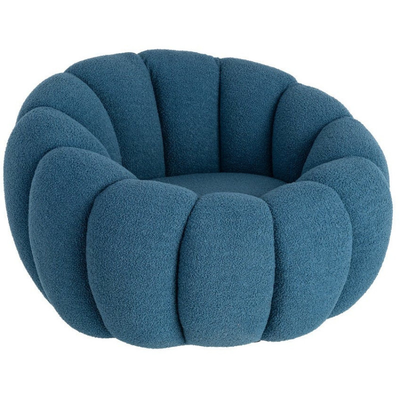 Fauteuil lounge design organique moderne style années 70 Tissu chiné texturé Bleu Bois MDF Cocoonyo