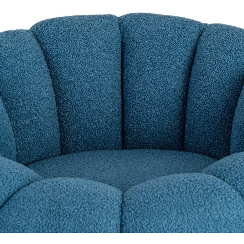Fauteuil lounge design organique moderne style années 70 Tissu chiné texturé Bleu Bois MDF Cocoonyo 