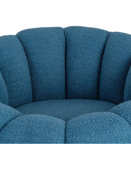 Fauteuil lounge design organique moderne style années 70 Tissu chiné texturé Bleu Bois MDF Cocoonyo 