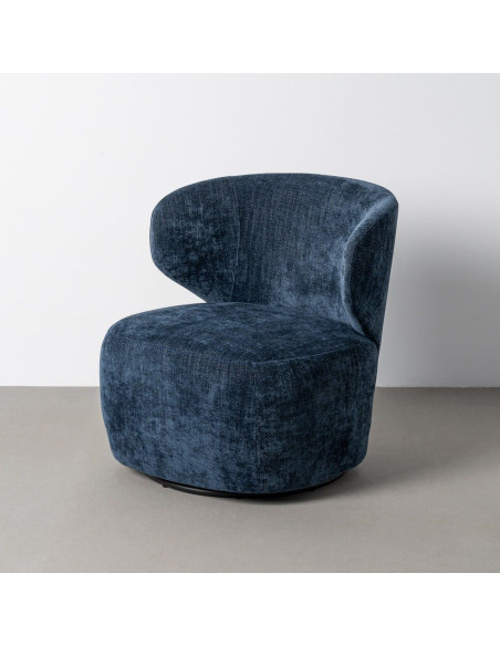 Fauteuil pivotant rétro organique Tissu Bleu Bois MDF Métal Sorevia 