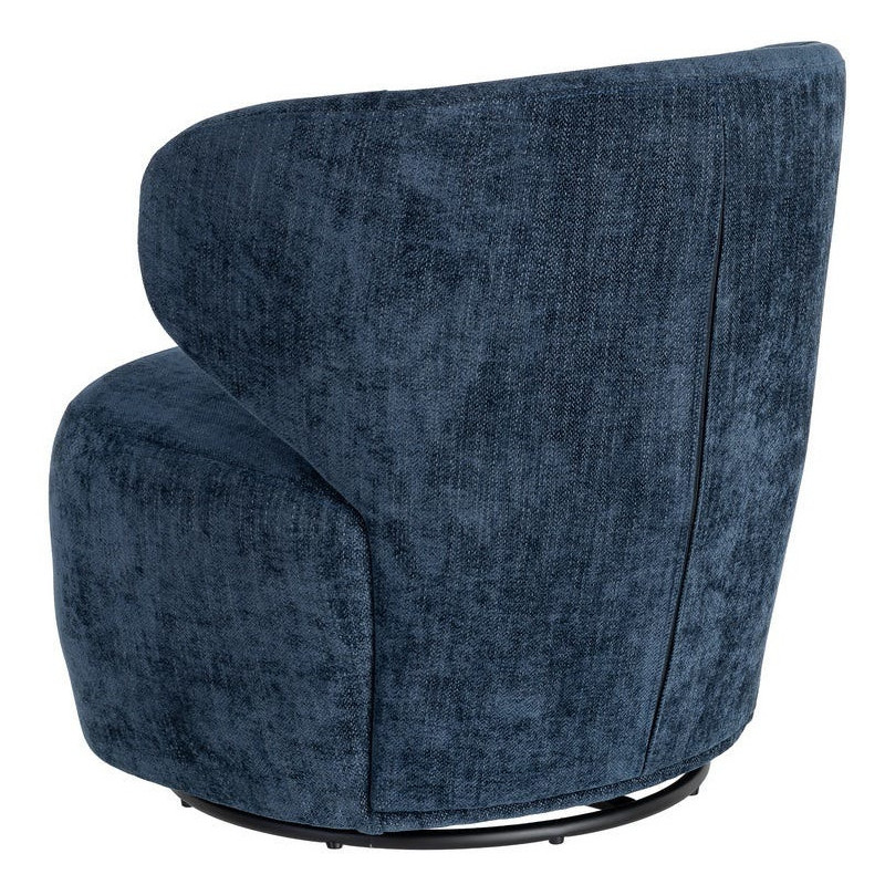 Fauteuil pivotant rétro organique Tissu Bleu Bois MDF Métal Sorevia 