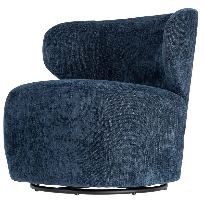 Fauteuil pivotant rétro organique Tissu Bleu Bois MDF Métal Sorevia 