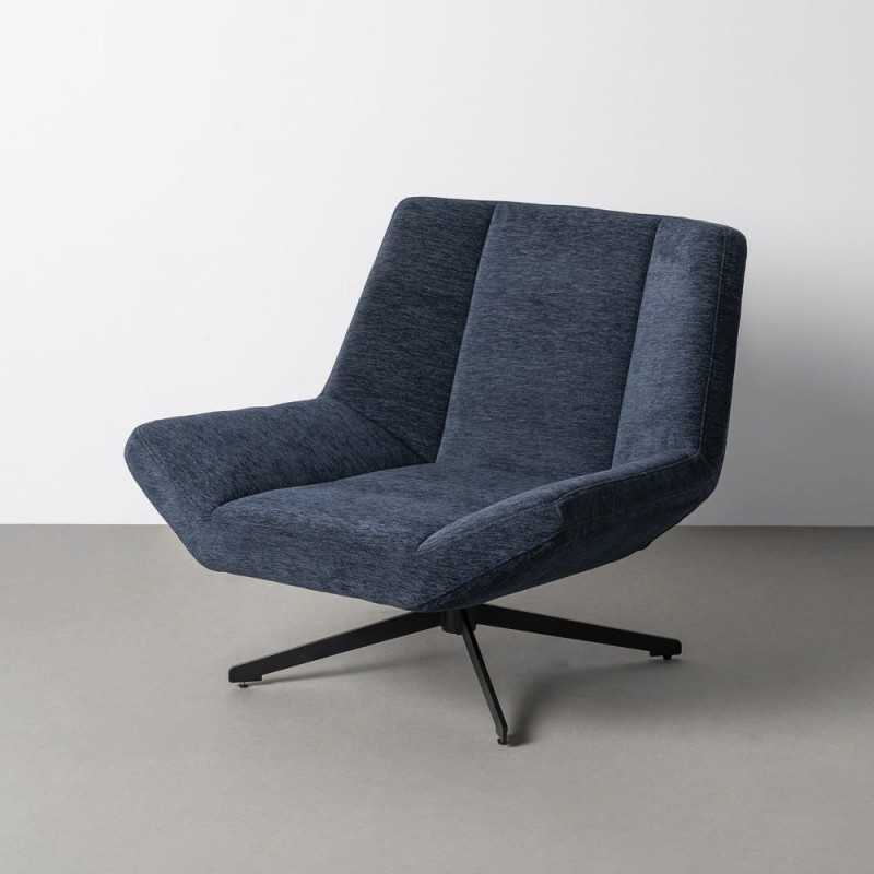 Fauteuil lounge pivotant design inspiration seventies Tissu Bleu Métal Noir Sirokko 