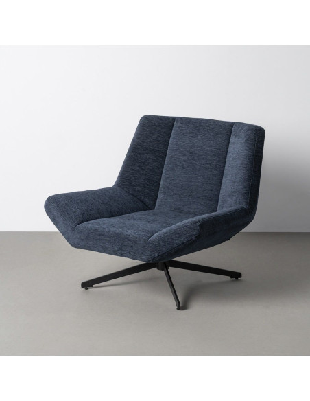 Fauteuil lounge pivotant design inspiration seventies Tissu Bleu Métal Noir Sirokko 