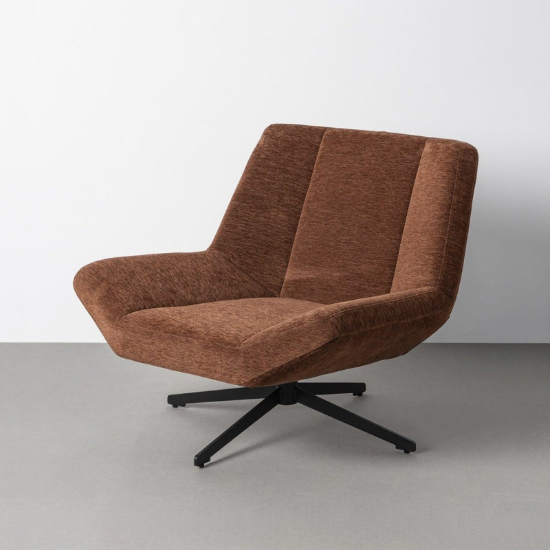 Fauteuil lounge pivotant design inspiration seventies Tissu Marron foncé Métal Noir Sirokko 