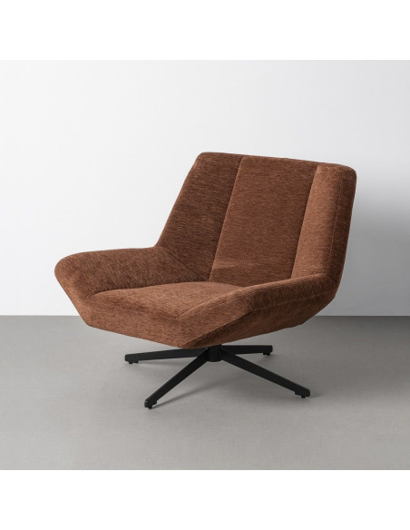 Fauteuil lounge pivotant design inspiration seventies Tissu Marron foncé Métal Noir Sirokko 