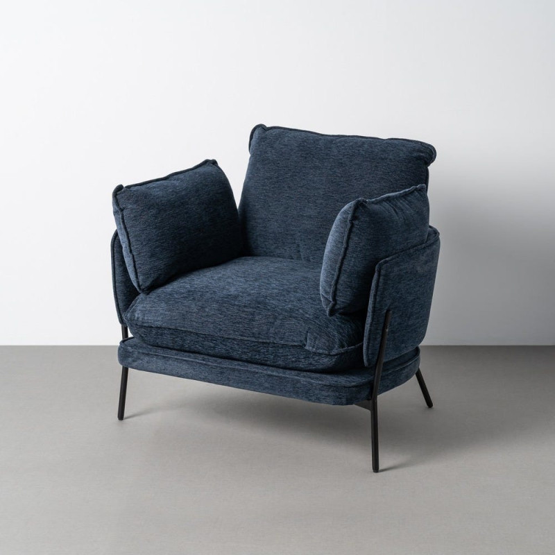 Fauteuil lounge design rétro seventies Tissu Bleu Métal Kandor 