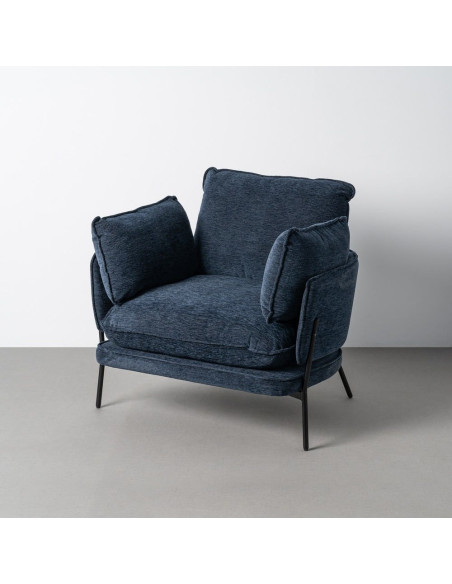 Fauteuil lounge design rétro seventies Tissu Bleu Métal Kandor 