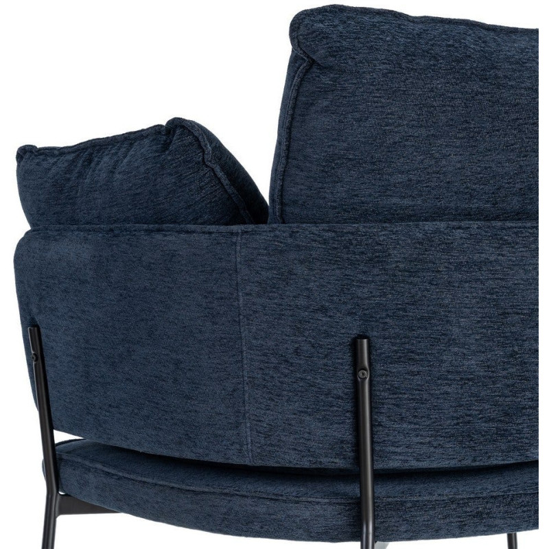 Fauteuil lounge design rétro seventies Tissu Bleu Métal Kandor 