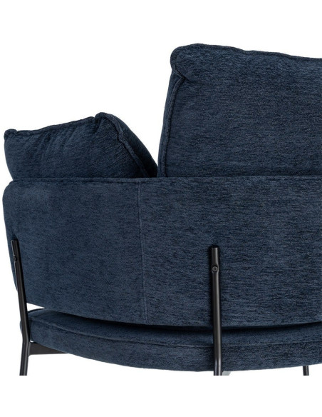 Fauteuil lounge design rétro seventies Tissu Bleu Métal Kandor 