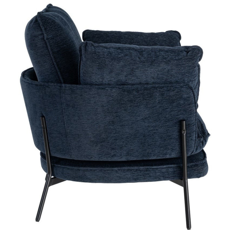 Fauteuil lounge design rétro seventies Tissu Bleu Métal Kandor 