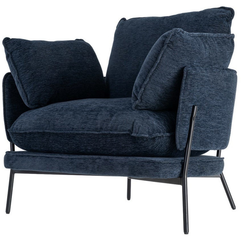 Fauteuil lounge design rétro seventies Tissu Bleu Métal Kandor 