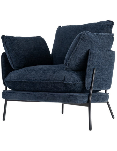 Fauteuil lounge design rétro seventies Tissu Bleu Métal Kandor 