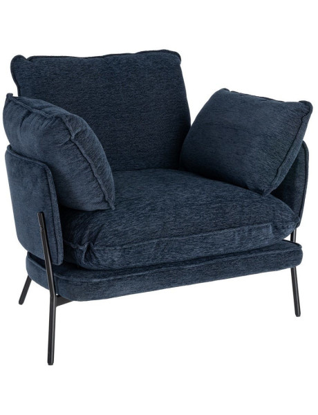 Fauteuil lounge design rétro seventies Tissu Bleu Métal Kandor