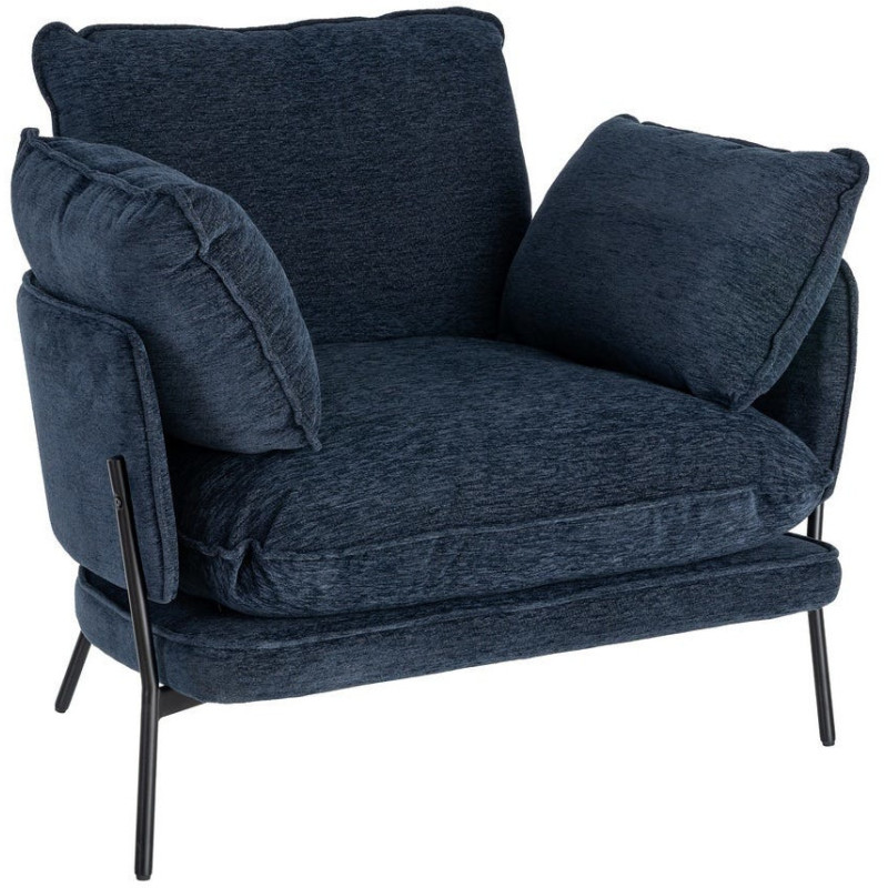 Fauteuil lounge design rétro seventies Tissu Bleu Métal Kandor