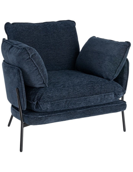 Fauteuil lounge design rétro seventies Tissu Bleu Métal Kandor