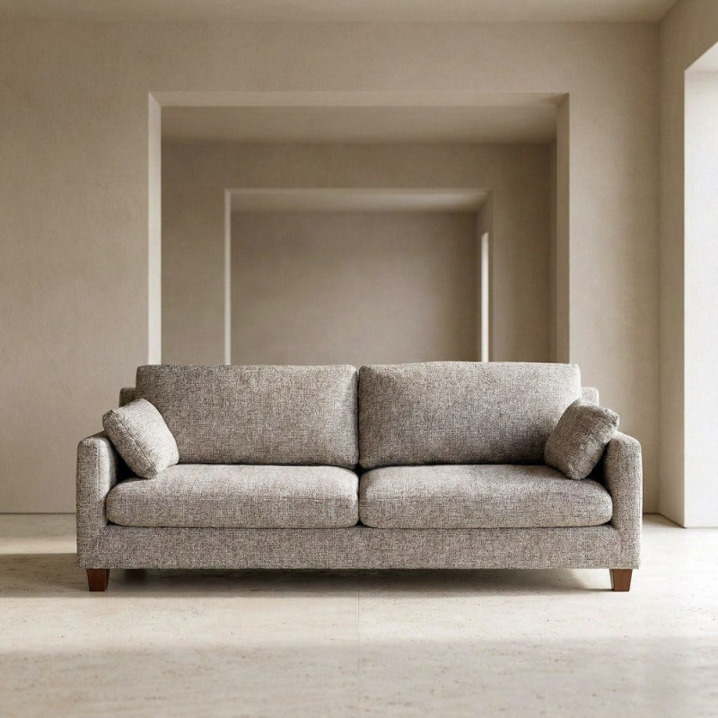 Grand Canapé minimaliste esprit scadinave Droit 3 places 221 cm Tissu chiné texturé Gris foncé Bois d'hévéa Seloriado 