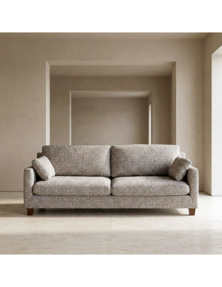 Grand Canapé minimaliste esprit scadinave Droit 3 places 221 cm Tissu chiné texturé Gris foncé Bois d'hévéa Seloriado 