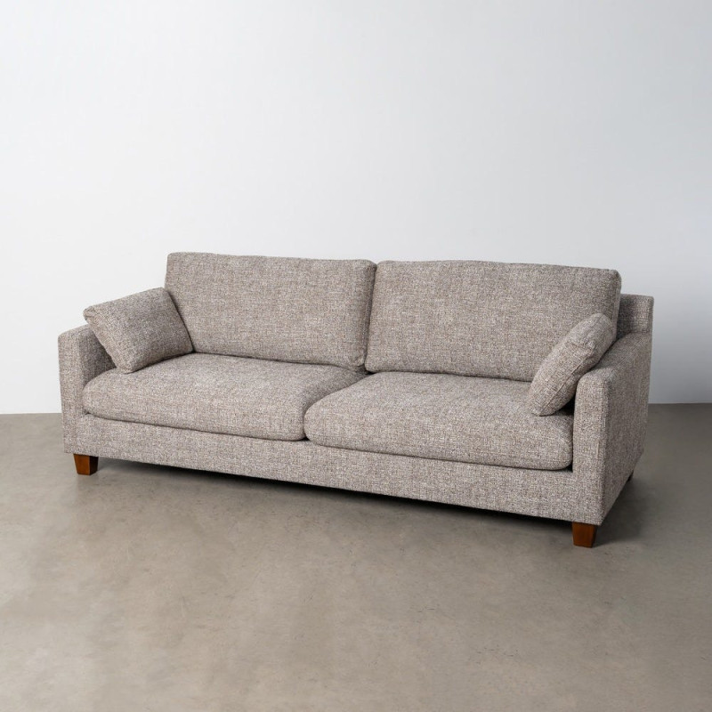 Grand Canapé minimaliste esprit scadinave Droit 3 places 221 cm Tissu chiné texturé Gris foncé Bois d'hévéa Seloriado 