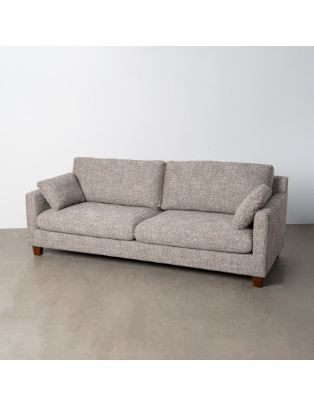Grand Canapé minimaliste esprit scadinave Droit 3 places 221 cm Tissu chiné texturé Gris foncé Bois d'hévéa Seloriado 