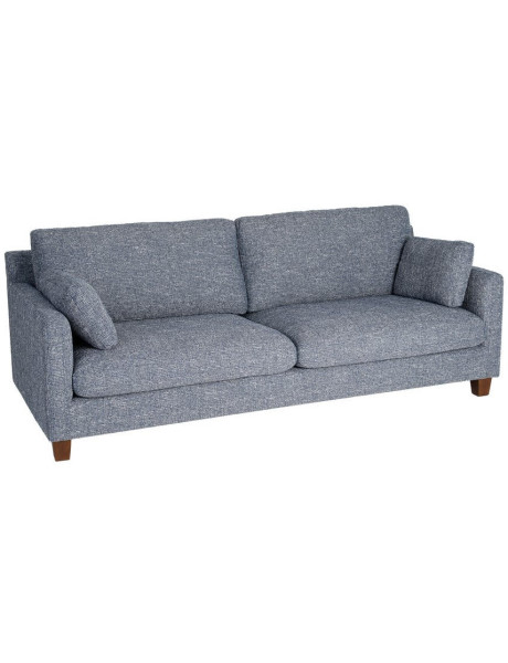 Grand Canapé minimaliste esprit scadinave Droit 3 places 221 cm Tissu chiné texturé Bleu Bois d'hévéa Seloriado 