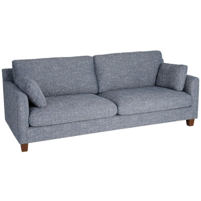 Grand Canapé minimaliste esprit scadinave Droit 3 places 221 cm Tissu chiné texturé Bleu Bois d'hévéa Seloriado 